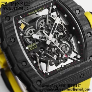 RICHARD MILLE RM035 RM35-02 Black Carbon BBR Factory Best Edition Skeleton Dial on Yellow Rubber Strap Clone RMUL2 - Super Clone Watch | 1:1 Best Version