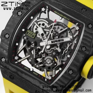 RICHARD MILLE RM035 RM35-02 Black Carbon BBR Factory Best Edition Skeleton Dial on Yellow Rubber Strap Clone RMUL2 - Super Clone Watch | 1:1 Best Version