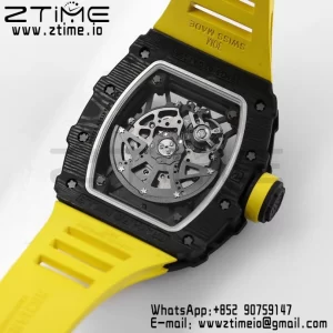 RICHARD MILLE RM035 RM35-02 Black Carbon BBR Factory Best Edition Skeleton Dial on Yellow Rubber Strap Clone RMUL2 - Super Clone Watch | 1:1 Best Version
