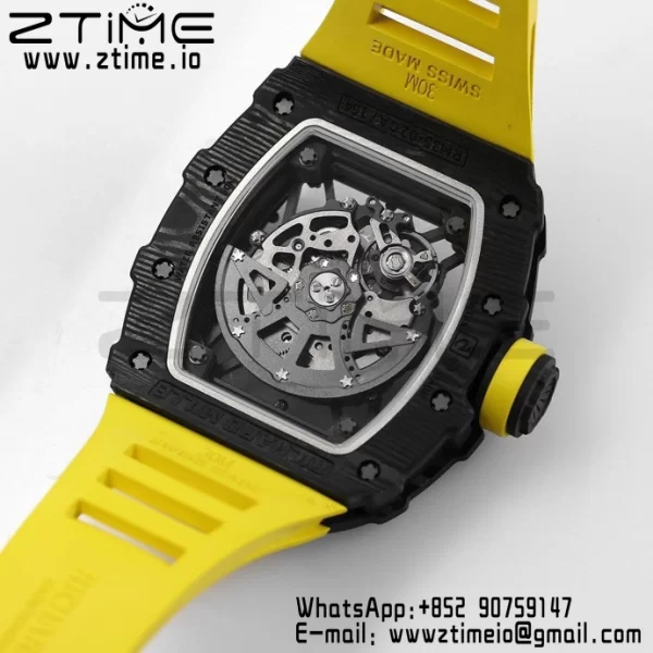 RICHARD MILLE RM035 RM35-02 Black Carbon BBR Factory Best Edition Skeleton Dial on Yellow Rubber Strap Clone RMUL2 - Super Clone Watch | 1:1 Best Version