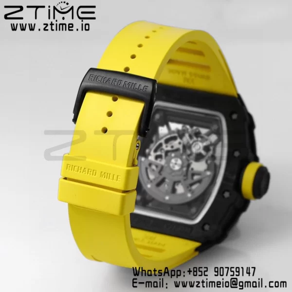 RICHARD MILLE RM035 RM35-02 Black Carbon BBR Factory Best Edition Skeleton Dial on Yellow Rubber Strap Clone RMUL2 - Super Clone Watch | 1:1 Best Version