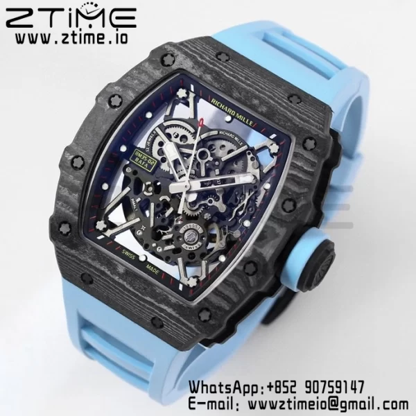 RICHARD MILLE RM035 RM35-02 Black Carbon BBR Factory Best Edition Skeleton Dial on Blue Rubber Strap Clone RMUL2 - Super Clone Watch | 1:1 Best Version