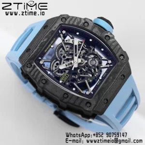 RICHARD MILLE RM035 RM35-02 Black Carbon BBR Factory Best Edition Skeleton Dial on Blue Rubber Strap Clone RMUL2 - Super Clone Watch | 1:1 Best Version