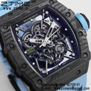 RICHARD MILLE RM035 RM35-02 Black Carbon BBR Factory Best Edition Skeleton Dial on Blue Rubber Strap Clone RMUL2 - Super Clone Watch | 1:1 Best Version