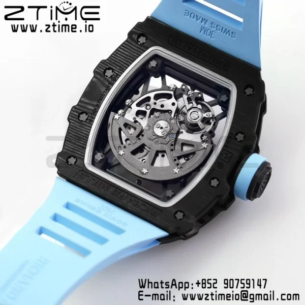 RICHARD MILLE RM035 RM35-02 Black Carbon BBR Factory Best Edition Skeleton Dial on Blue Rubber Strap Clone RMUL2 - Super Clone Watch | 1:1 Best Version