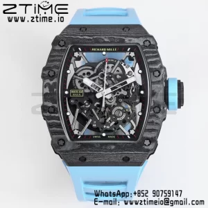 RICHARD MILLE RM035 RM35-02 Black Carbon BBR Factory Best Edition Skeleton Dial on Blue Rubber Strap Clone RMUL2 - Super Clone Watch | 1:1 Best Version
