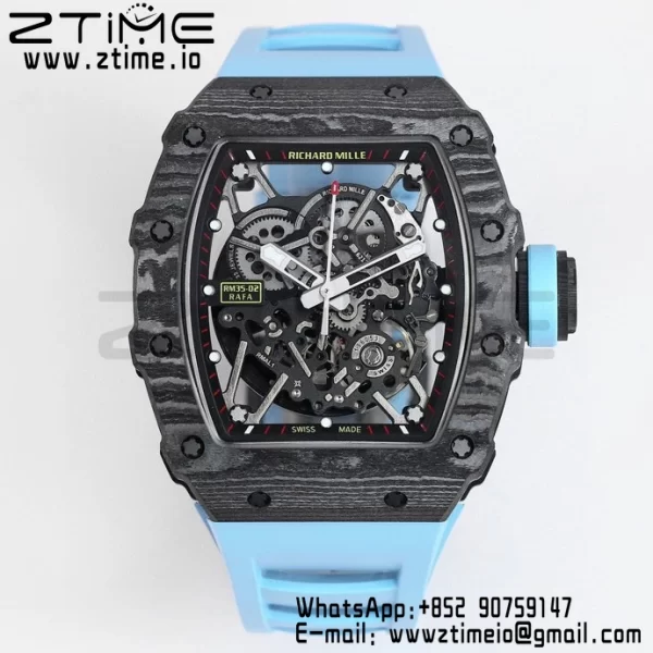 RICHARD MILLE RM035 RM35-02 Black Carbon BBR Factory Best Edition Skeleton Dial on Blue Rubber Strap Clone RMUL2 - Super Clone Watch | 1:1 Best Version