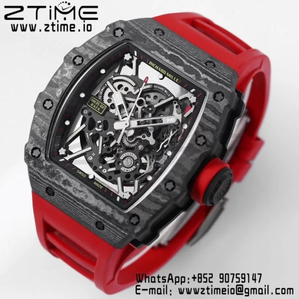 RICHARD MILLE RM035 RM35-02 Black Carbon BBR Factory Best Edition Skeleton Dial on Red Rubber Strap Clone RMUL2 - Super Clone Watch | 1:1 Best Version