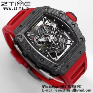 RICHARD MILLE RM035 RM35-02 Black Carbon BBR Factory Best Edition Skeleton Dial on Red Rubber Strap Clone RMUL2 - Super Clone Watch | 1:1 Best Version