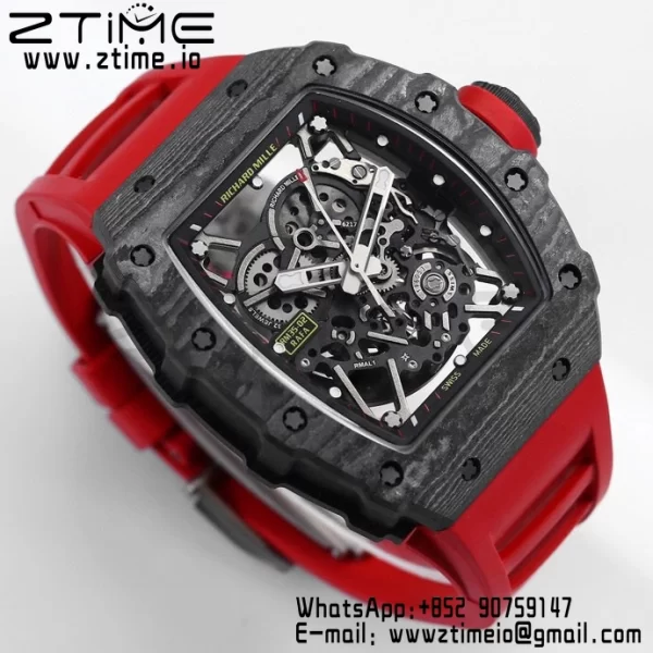 RICHARD MILLE RM035 RM35-02 Black Carbon BBR Factory Best Edition Skeleton Dial on Red Rubber Strap Clone RMUL2 - Super Clone Watch | 1:1 Best Version