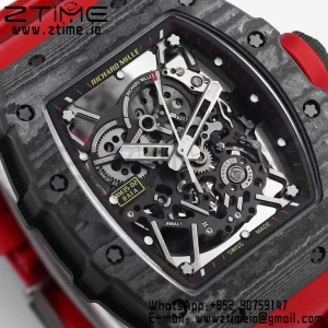 RICHARD MILLE RM035 RM35-02 Black Carbon BBR Factory Best Edition Skeleton Dial on Red Rubber Strap Clone RMUL2 - Super Clone Watch | 1:1 Best Version
