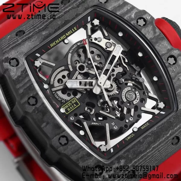 RICHARD MILLE RM035 RM35-02 Black Carbon BBR Factory Best Edition Skeleton Dial on Red Rubber Strap Clone RMUL2 - Super Clone Watch | 1:1 Best Version