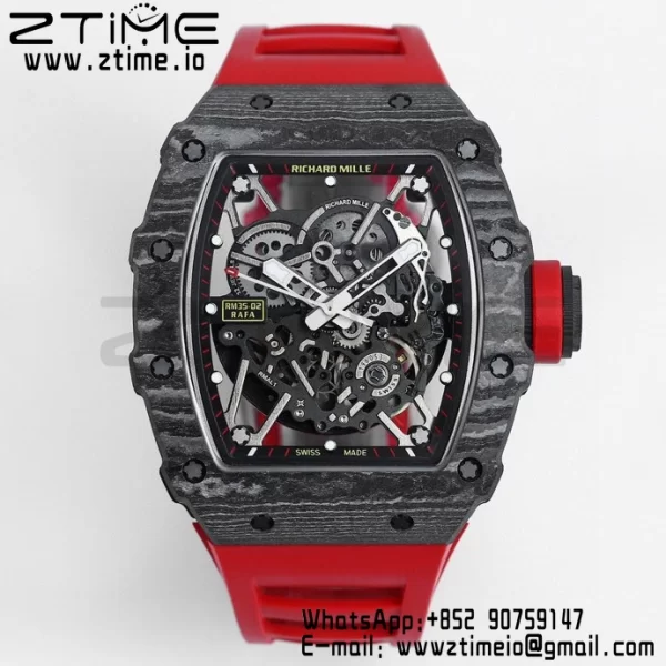 RICHARD MILLE RM035 RM35-02 Black Carbon BBR Factory Best Edition Skeleton Dial on Red Rubber Strap Clone RMUL2 - Super Clone Watch | 1:1 Best Version