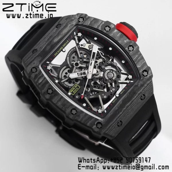 RICHARD MILLE RM035 RM35-02 Black Carbon BBR Factory Best Edition Skeleton Dial on Black Rubber Strap Clone RMUL2 - Super Clone Watch | 1:1 Best Version