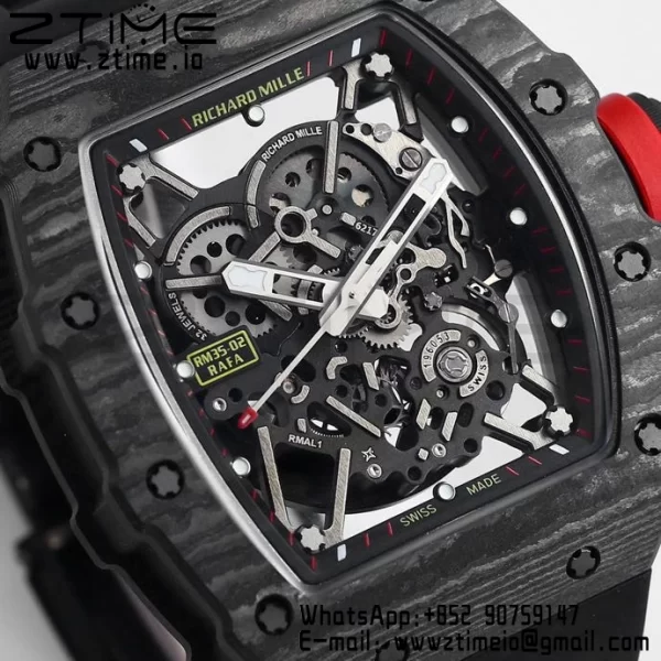 RICHARD MILLE RM035 RM35-02 Black Carbon BBR Factory Best Edition Skeleton Dial on Black Rubber Strap Clone RMUL2 - Super Clone Watch | 1:1 Best Version
