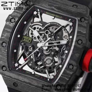 RICHARD MILLE RM035 RM35-02 Black Carbon BBR Factory Best Edition Skeleton Dial on Black Rubber Strap Clone RMUL2 - Super Clone Watch | 1:1 Best Version