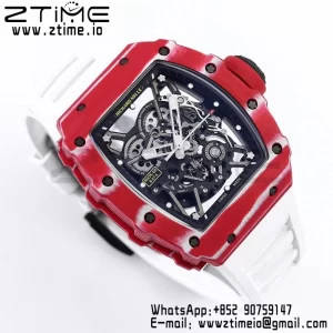 RICHARD MILLE RM035 RM35-02 レッドカーボンBBRファクトリーベストエディション スケルトンダイヤル ホワイトラバーストラップ クローンRMUL2 - スーパークローンウォッチ｜1:1ベストバージョン