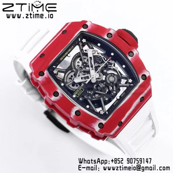 RICHARD MILLE RM035 RM35-02 レッドカーボンBBRファクトリーベストエディション スケルトンダイヤル ホワイトラバーストラップ クローンRMUL2 - スーパークローンウォッチ｜1:1ベストバージョン