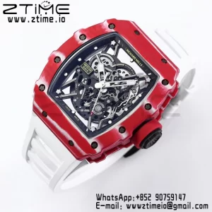 RICHARD MILLE RM035 RM35-02 レッドカーボンBBRファクトリーベストエディション スケルトンダイヤル ホワイトラバーストラップ クローンRMUL2 - スーパークローンウォッチ｜1:1ベストバージョン