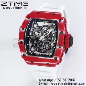 RICHARD MILLE RM035 RM35-02 レッドカーボンBBRファクトリーベストエディション スケルトンダイヤル ホワイトラバーストラップ クローンRMUL2 - スーパークローンウォッチ｜1:1ベストバージョン