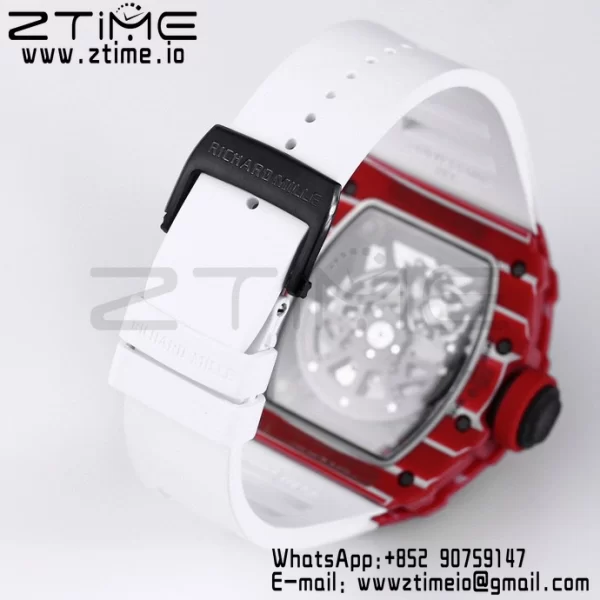 RICHARD MILLE RM035 RM35-02 レッドカーボンBBRファクトリーベストエディション スケルトンダイヤル ホワイトラバーストラップ クローンRMUL2 - スーパークローンウォッチ｜1:1ベストバージョン