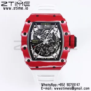 RICHARD MILLE RM035 RM35-02 Red Carbon BBR Factory Best Edition Skeleton Dial on White Rubber Strap Clone RMUL2 - Super Clone Watch | 1:1 Best Version