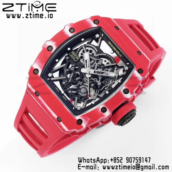 RICHARD MILLE RM035 RM35-02 Red Carbon BBR Factory Best Edition Skeleton Dial on Red Rubber Strap Clone RMUL2 - Super Clone Watch | 1:1 Best Version