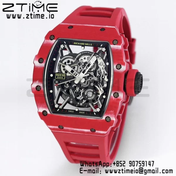 RICHARD MILLE RM035 RM35-02 Red Carbon BBR Factory Best Edition Skeleton Dial on Red Rubber Strap Clone RMUL2 - Super Clone Watch | 1:1 Best Version