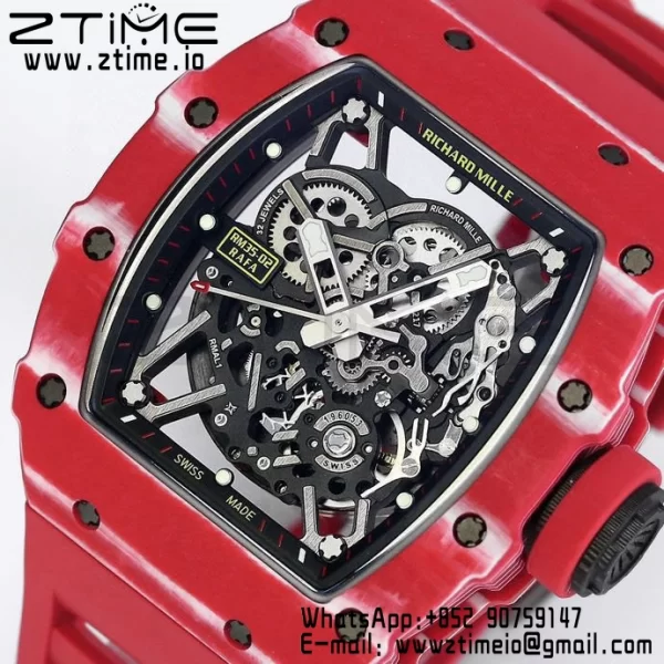 RICHARD MILLE RM035 RM35-02 Red Carbon BBR Factory Best Edition Skeleton Dial on Red Rubber Strap Clone RMUL2 - Super Clone Watch | 1:1 Best Version