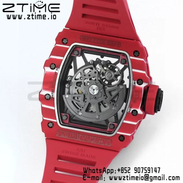 RICHARD MILLE RM035 RM35-02 Red Carbon BBR Factory Best Edition Skeleton Dial on Red Rubber Strap Clone RMUL2 - Super Clone Watch | 1:1 Best Version