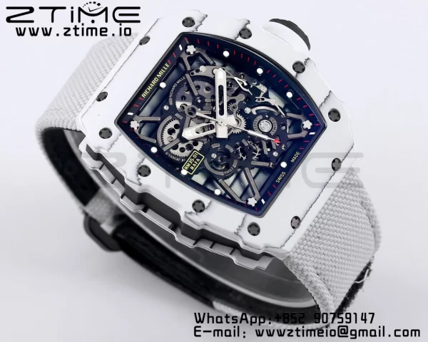 RICHARD MILLE RM035 RM35-01 Quadrante scheletrato in carbonio bianco BBR Best Edition con cinturino in nylon bianco Clone RMUL3 - Orologio Super Clone | 1:1 Miglior Versione