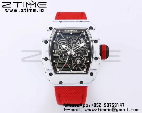 RICHARD MILLE RM035 RM35-01 White Carbon BBR Best Edition Skeleton Dial on Red Nylon Strap Clone RMUL3 - Super Clone Watch | 1:1 Best Version