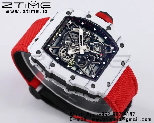 RICHARD MILLE RM035 RM35-01 White Carbon BBR Best Edition Skeleton Dial on Red Nylon Strap Clone RMUL3 - Super Clone Watch | 1:1 Best Version
