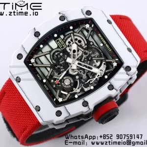 RICHARD MILLE RM035 RM35-01 White Carbon BBR Best Edition Skeleton Dial on Red Nylon Strap Clone RMUL3 - Super Clone Watch | 1:1 Best Version