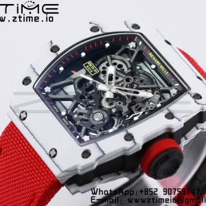 RICHARD MILLE RM035 RM35-01 White Carbon BBR Best Edition Skeleton Dial on Red Nylon Strap Clone RMUL3 - Super Clone Watch | 1:1 Best Version