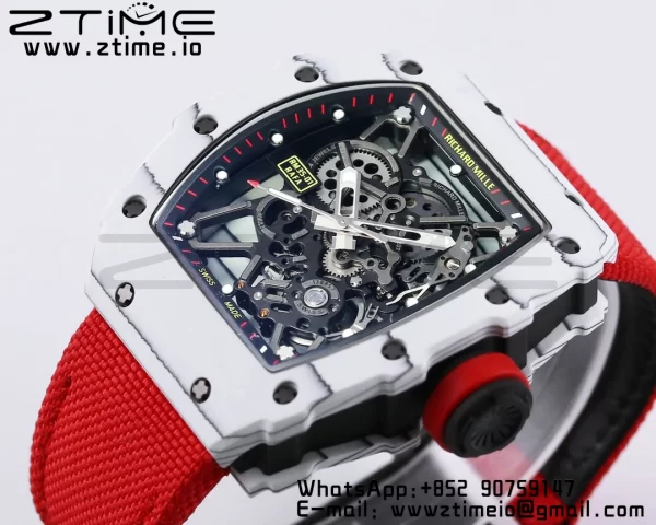 RICHARD MILLE RM035 RM35-01 White Carbon BBR Best Edition Skeleton Dial on Red Nylon Strap Clone RMUL3 - Super Clone Watch | 1:1 Best Version
