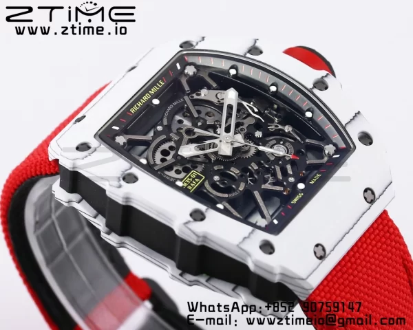 RICHARD MILLE RM035 RM35-01 White Carbon BBR Best Edition Skeleton Dial on Red Nylon Strap Clone RMUL3 - Super Clone Watch | 1:1 Best Version