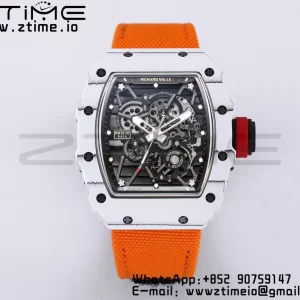 RICHARD MILLE RM035 RM35-01 White Carbon BBR Best Edition Skeleton Dial on Orange Nylon Strap Clone RMUL3 - Super Clone Watch | 1:1 Best Version