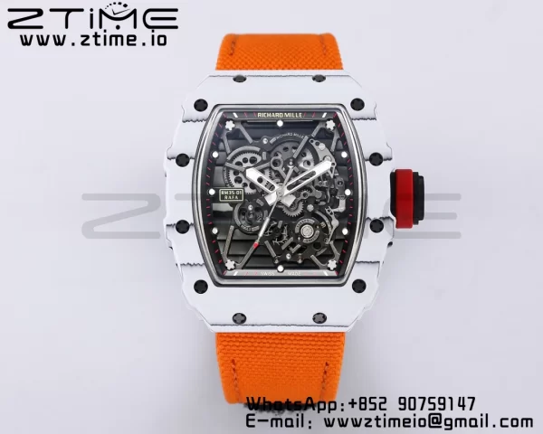 RICHARD MILLE RM035 RM35-01 White Carbon BBR Best Edition Skeleton Dial on Orange Nylon Strap Clone RMUL3 - Super Clone Watch | 1:1 Best Version