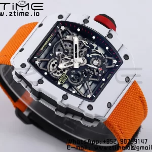 RICHARD MILLE RM035 RM35-01 White Carbon BBR Best Edition Skeleton Dial on Orange Nylon Strap Clone RMUL3 - Super Clone Watch | 1:1 Best Version