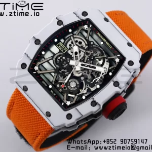 RICHARD MILLE RM035 RM35-01 White Carbon BBR Best Edition Skeleton Dial on Orange Nylon Strap Clone RMUL3 - Super Clone Watch | 1:1 Best Version
