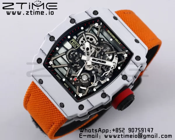 RICHARD MILLE RM035 RM35-01 White Carbon BBR Best Edition Skeleton Dial on Orange Nylon Strap Clone RMUL3 - Super Clone Watch | 1:1 Best Version