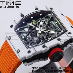 RICHARD MILLE RM035 RM35-01 White Carbon BBR Best Edition Skeleton Dial on Orange Nylon Strap Clone RMUL3 - Super Clone Watch | 1:1 Best Version