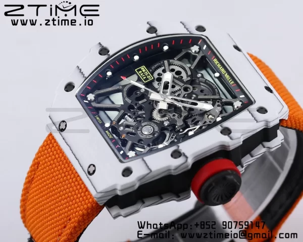 RICHARD MILLE RM035 RM35-01 White Carbon BBR Best Edition Skeleton Dial on Orange Nylon Strap Clone RMUL3 - Super Clone Watch | 1:1 Best Version
