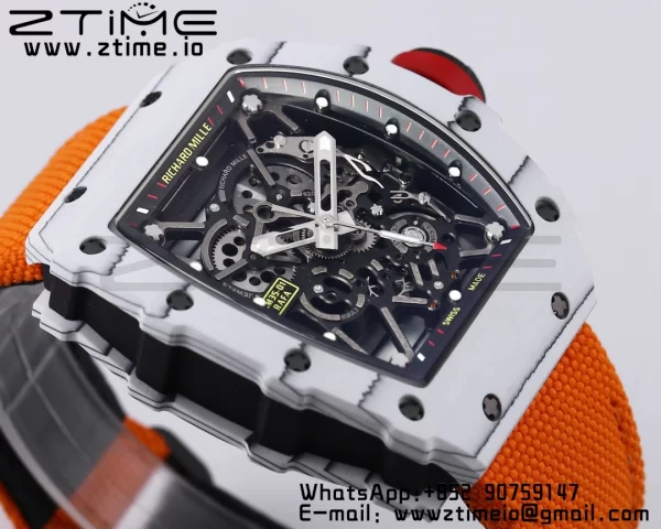 RICHARD MILLE RM035 RM35-01 White Carbon BBR Best Edition Skeleton Dial on Orange Nylon Strap Clone RMUL3 - Super Clone Watch | 1:1 Best Version
