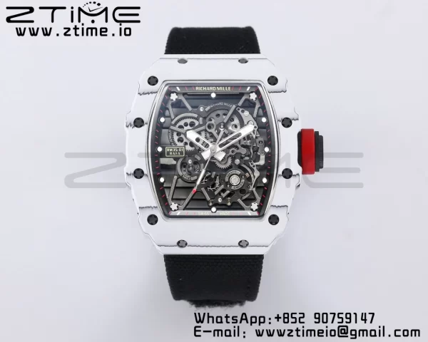 RICHARD MILLE RM035 RM35-01 White Carbon BBR Best Edition Skeleton Dial on Black Nylon Strap Clone RMUL3 - Super Clone Watch | 1:1 Best Version