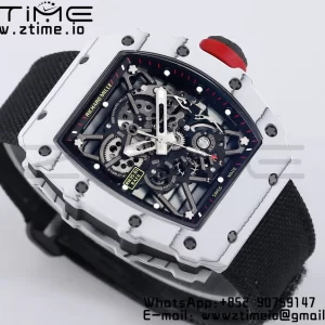 RICHARD MILLE RM035 RM35-01 White Carbon BBR Best Edition Skeleton Dial on Black Nylon Strap Clone RMUL3 - Super Clone Watch | 1:1 Best Version