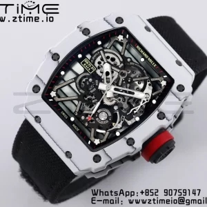 RICHARD MILLE RM035 RM35-01 White Carbon BBR Best Edition Skeleton Dial on Black Nylon Strap Clone RMUL3 - Super Clone Watch | 1:1 Best Version