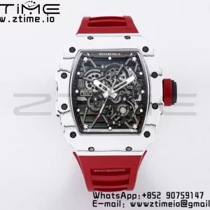 RICHARD MILLE RM035 RM35-01 White Carbon BBR Best Edition Skeleton Dial on Red Rubber Strap Clone RMUL3 - Super Clone Watch | 1:1 Best Version