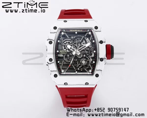 RICHARD MILLE RM035 RM35-01 ホワイトカーボンBBRベストエディション スケルトンダイヤル レッドラバーストラップ クローンRMUL3 - スーパークローンウォッチ｜1:1ベストバージョン